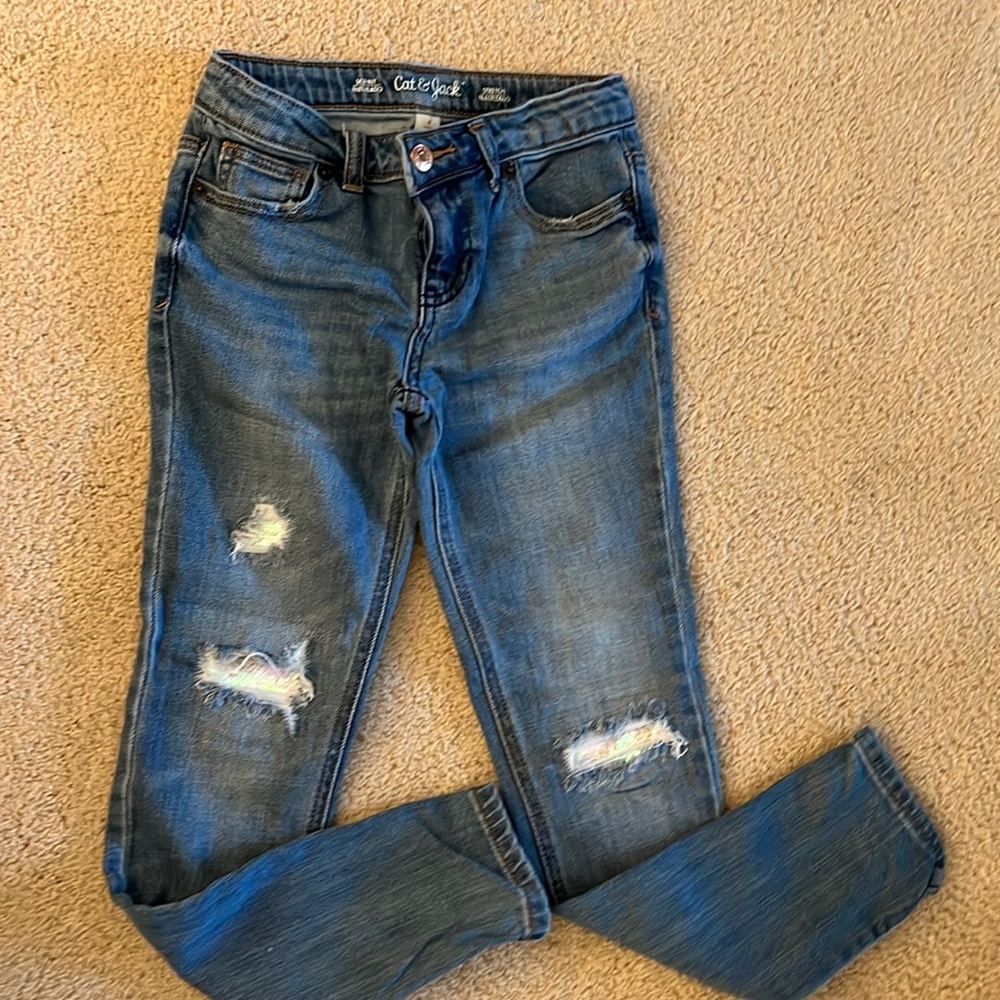 Cat and Jack girls 8 distressed (with sequins) jeans.